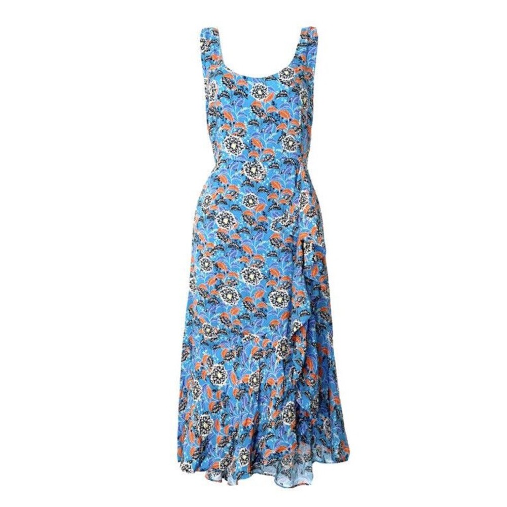 Sundance Womens Cascading Dreams Modal Dress Side Ruffle Sleeveless Floral Sz PS
